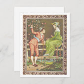 ヴィンテージ バレンタインの女性と柵の向こうの求婚者 シーズンカード (正面/裏面)