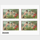 ヴィンテージ バレンタインデーのキューピッドたちとラブハート 長方形シール (シート)