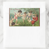 ヴィンテージ バレンタインデーのキューピッドたちとラブハート 長方形シール (バッグ)
