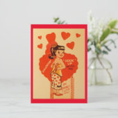 ヴィンテージ バレンタインデーのコルセットの少女 シーズンカード (スタンド正面)