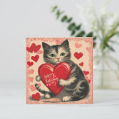 ヴィンテージ バレンタインデーのチョコレートをあげる猫 シーズンカード (スタンド正面)