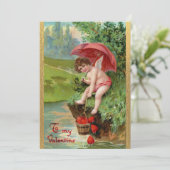 ヴィンテージ バレンタインデーの天使 赤いハート シーズンカード (スタンド正面)