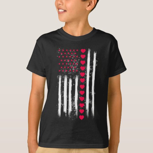ヴィンテージ バレンタインデー アメリカ国旗 ハート ぴったり  Tシャツ (正面)