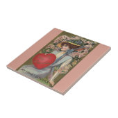 ヴィンテージ バレンタインデー、ハートを持つエレガントな女性 タイル (側面)