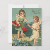 ヴィンテージ バレンタインデー、ハートを釣る天使たち シーズンカード (正面)