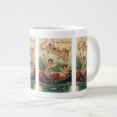 ヴィンテージ バレンタインデー、ビクトリアンチェルブが船に乗って ジャンボコーヒーマグカップ (正面右)