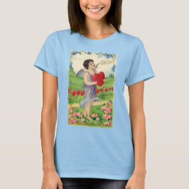 ヴィンテージ バレンタインデー ビクトリア朝の天使とハート Tシャツ