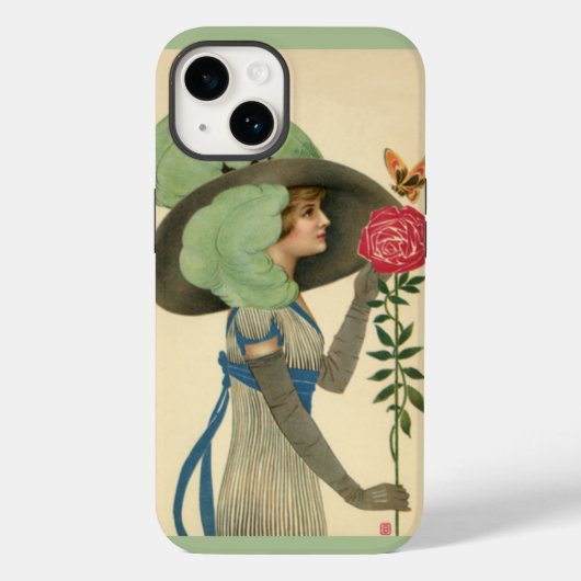 ヴィンテージ バレンタインデー、レディー レッド ローズ バタフライ Case-Mate iPhoneケース (裏面)