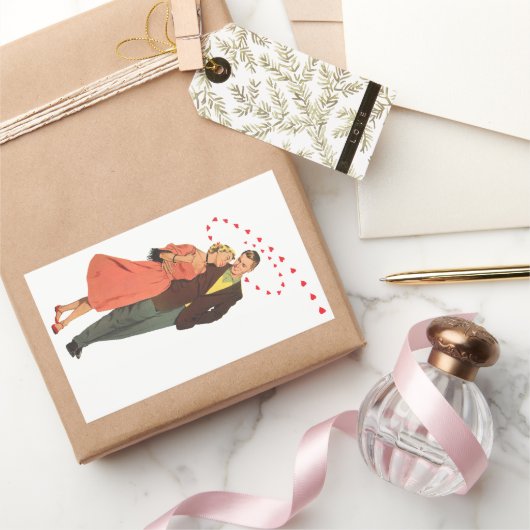 ヴィンテージ バレンタインデー, ロマンチックな浮遊ハート 長方形シール (ギフト)