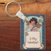 ヴィンテージ バレンタインデー、愛の手紙を持つキューピッド キーホルダー (正面)