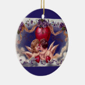 ヴィンテージ バレンタインデー、雲の中で抱き合うキューピッド セラミックオーナメント (右)