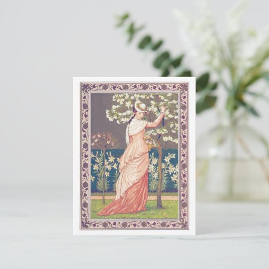 ヴィンテージ バレンタイン エレガント レディー フラワーピッキング シーズンカード (スタンド正面)