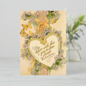 ヴィンテージ バレンタイン ハート、リボン & バタフライ 箔シーズンカード (立ち正面)