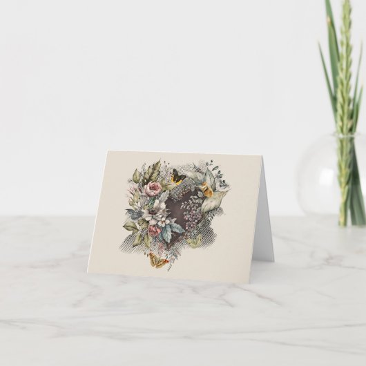 ヴィンテージ バレンタイン ハート 花 蝶 シーズンカード (正面)