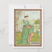 ヴィンテージ バレンタイン 中世の花を摘む女性 シーズンカード (正面)