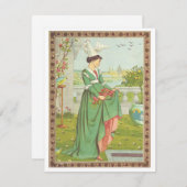 ヴィンテージ バレンタイン 中世の花を摘む女性 シーズンカード (正面/裏面)