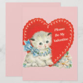 ヴィンテージ バレンタイン 猫のホリデー カード (正面/裏面)