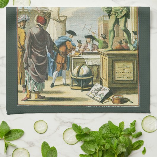 ヴィンテージ バロック時代の地図帳の前ページ 世界の地球儀 キッチンタオル (折り畳み)