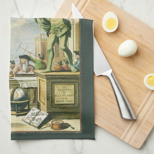 ヴィンテージ バロック時代の地図帳の前ページ 世界の地球儀 キッチンタオル (四つ折り)