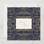ヴィンテージ バロック エレガント ネイビーブルー ブライダルシャワー 招待状 (裏面)