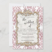 ヴィンテージ バロック ロココ フローラル ピンクとホワイトのウェディング 招待状 (正面)