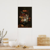 ヴィンテージ・バロック、花瓶の花の静物画 ポスター (キッチン)
