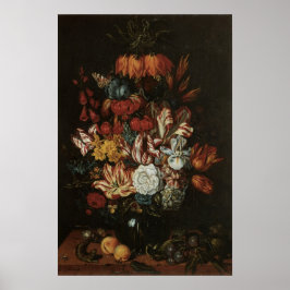 ヴィンテージ・バロック、花瓶の花の静物画 ポスター