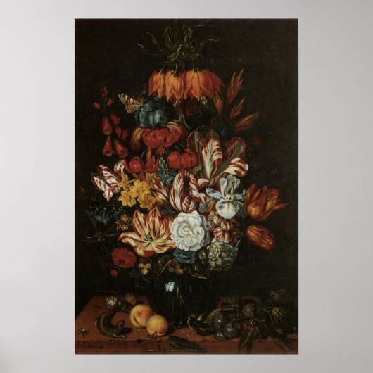 ヴィンテージ・バロック、花瓶の花の静物画 ポスター (正面)