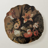 ヴィンテージ バロック、 花瓶の花の静物 ラウンドクッション (裏面)