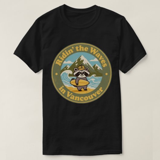 ヴィンテージ バンクーバー アライグマ サーファー Tシャツ (デザイン正面)