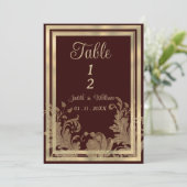 ヴィンテージ バーガンディ ゴールド フラワーレース テーブルナンバー (スタンド正面)