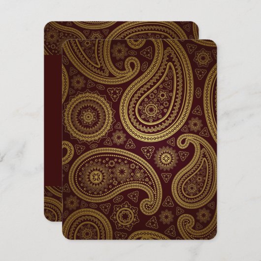ヴィンテージ バーガンディ パターン ペイズリー ウエスタン ウェディング 招待状 (正面/裏面)