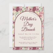 ヴィンテージ バーガンディ ピンク フラワーズ 母の日 ブランチ 招待状 (正面)