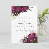 ヴィンテージ バーガンディ - マルサラとゴールドの花モチーフのウェディング 招待状 (スタンド正面)