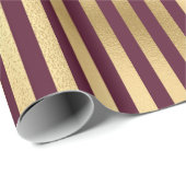 ヴィンテージ バーガンディ レッドとゴールドのストライプ ラッピングペーパー (ロールコーナー)