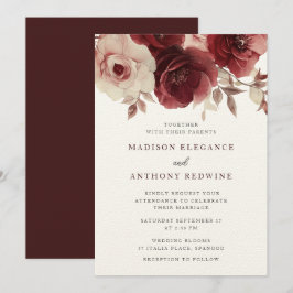ヴィンテージ バーガンディ ローズ エレガンス ウェディング 招待状