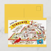 ヴィンテージ バージニア州 マップ ポストカード (正面/裏面)