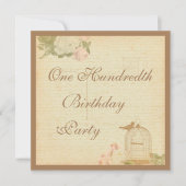 ヴィンテージ·バード·ケージ&バラ100誕生日 招待状 (正面)