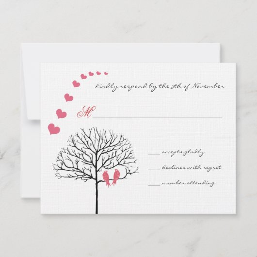 ヴィンテージ バード ハニースククル ピンク ウェディング インビテ 招待状 (正面)