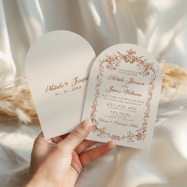 ヴィンテージ・バーントオレンジ・オールドマネー・アーチ型・上品な結婚式 招待状