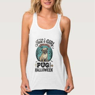 ヴィンテージ・パグ・ハロウィーン・ガール・ドッグ・ラバーTシャツデザイン タンクトップ
