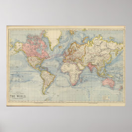 ヴィンテージ パステルカラー 世界地図 ポスター