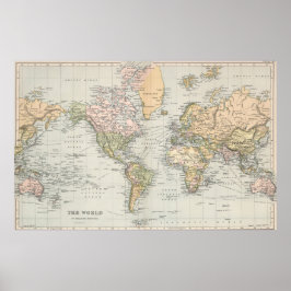 ヴィンテージ パステルカラー 世界地図 ポスター