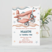 ヴィンテージ パステルカラー 飛行機 誕生日 招待状 (スタンド正面)