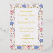 ヴィンテージ パステル ボタニカル 水彩花 箔招待状 (正面)