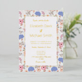 ヴィンテージ パステル ボタニカル 水彩花 箔招待状 (立ち正面)
