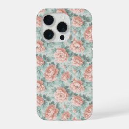 ヴィンテージ パステル ローズ ミント フラワー 模様 iPhone 15 PROケース