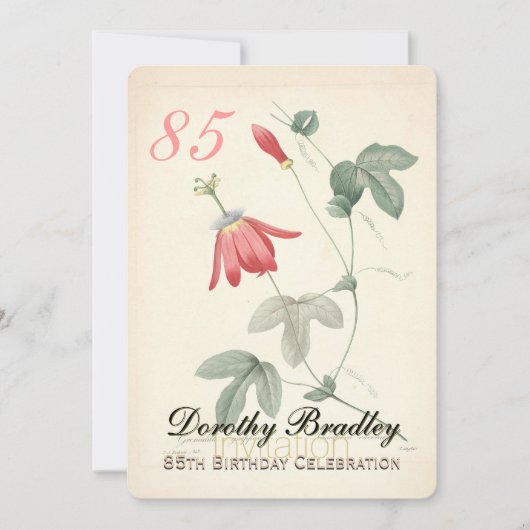 ヴィンテージ パッシフロラ 85歳 誕生日パーティー 招待状 (正面)