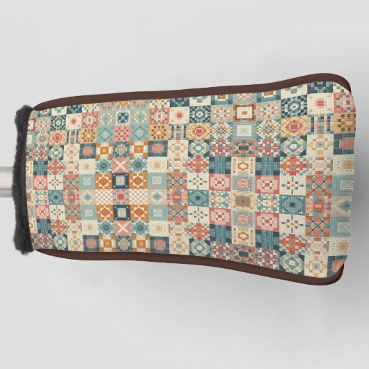 ヴィンテージ、パッチワークのキルティングな顔 ゴルフヘッドカバー (正面)