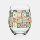 ヴィンテージ、パッチワークのキルティングな顔 ステムなしワイングラス (右)